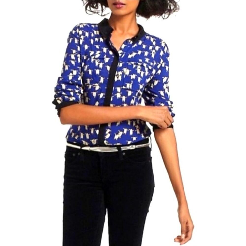Anthropologie Maeve Bagatelle Buttondown Penguin Blouse - Blue - 2 - Picture 9 of 14